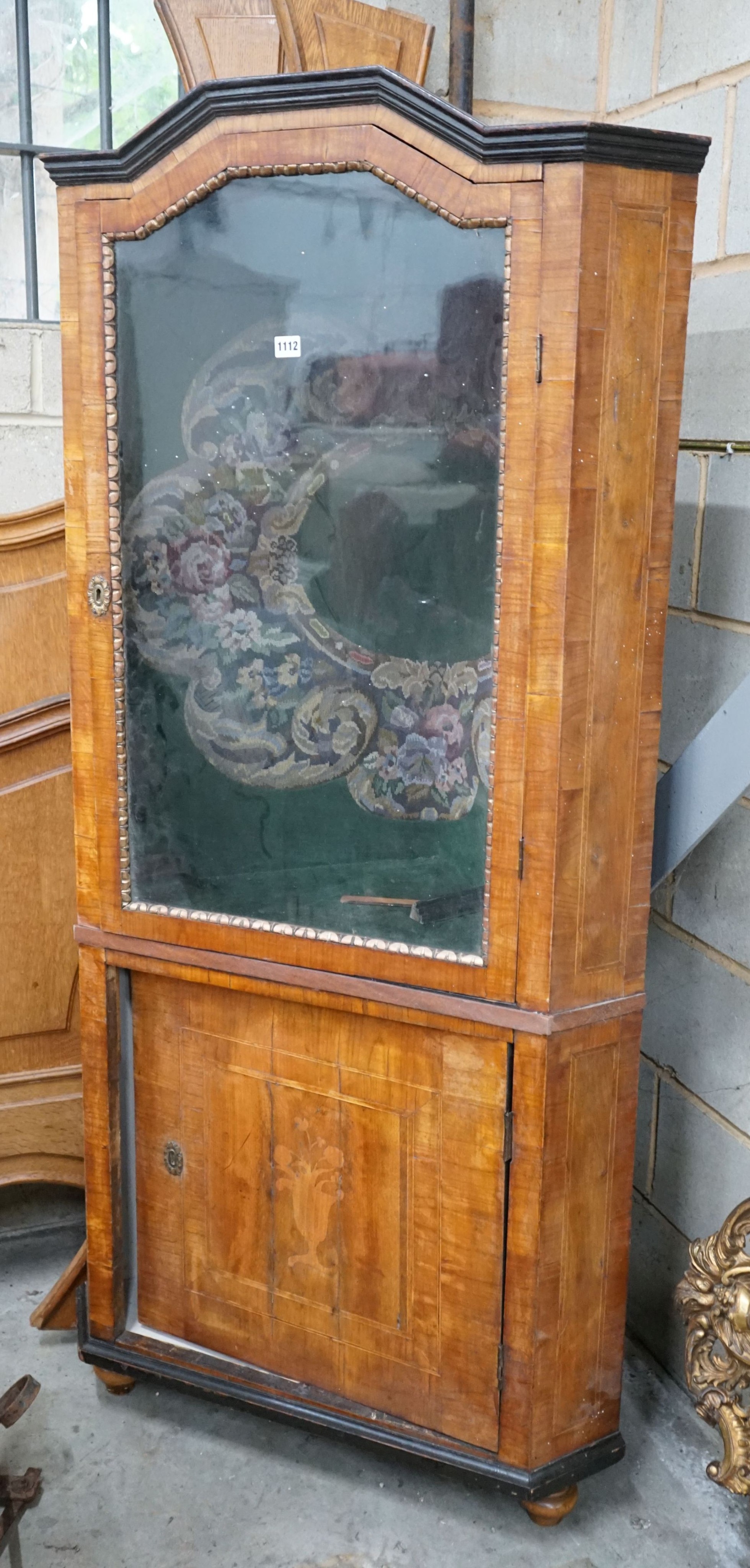 A 19th century Continental walnut standing corner cabinet, width 82cm, depth 50cm, height 177cm